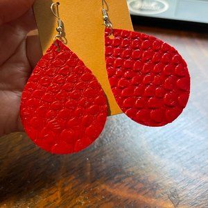 Faux Leather Earrings---Red Tear Drop